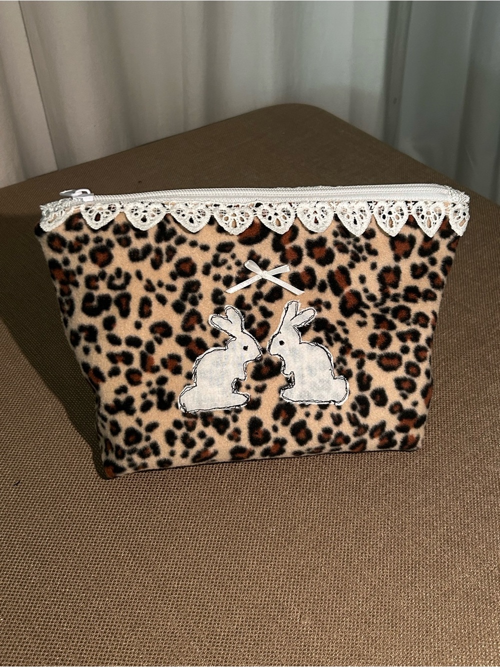 large hand made fuzzy leopard makeup bag